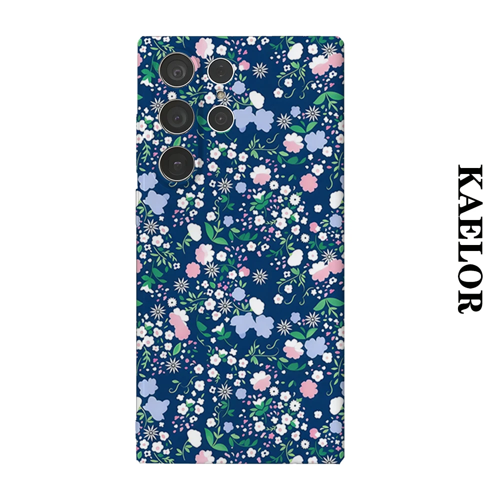 Navy Floral Whimsy Durable Shiny Double-layer Case for Samsung S26 Ultra S25 S24 S23 Plus Anti-drop Scratch Resistant Cover