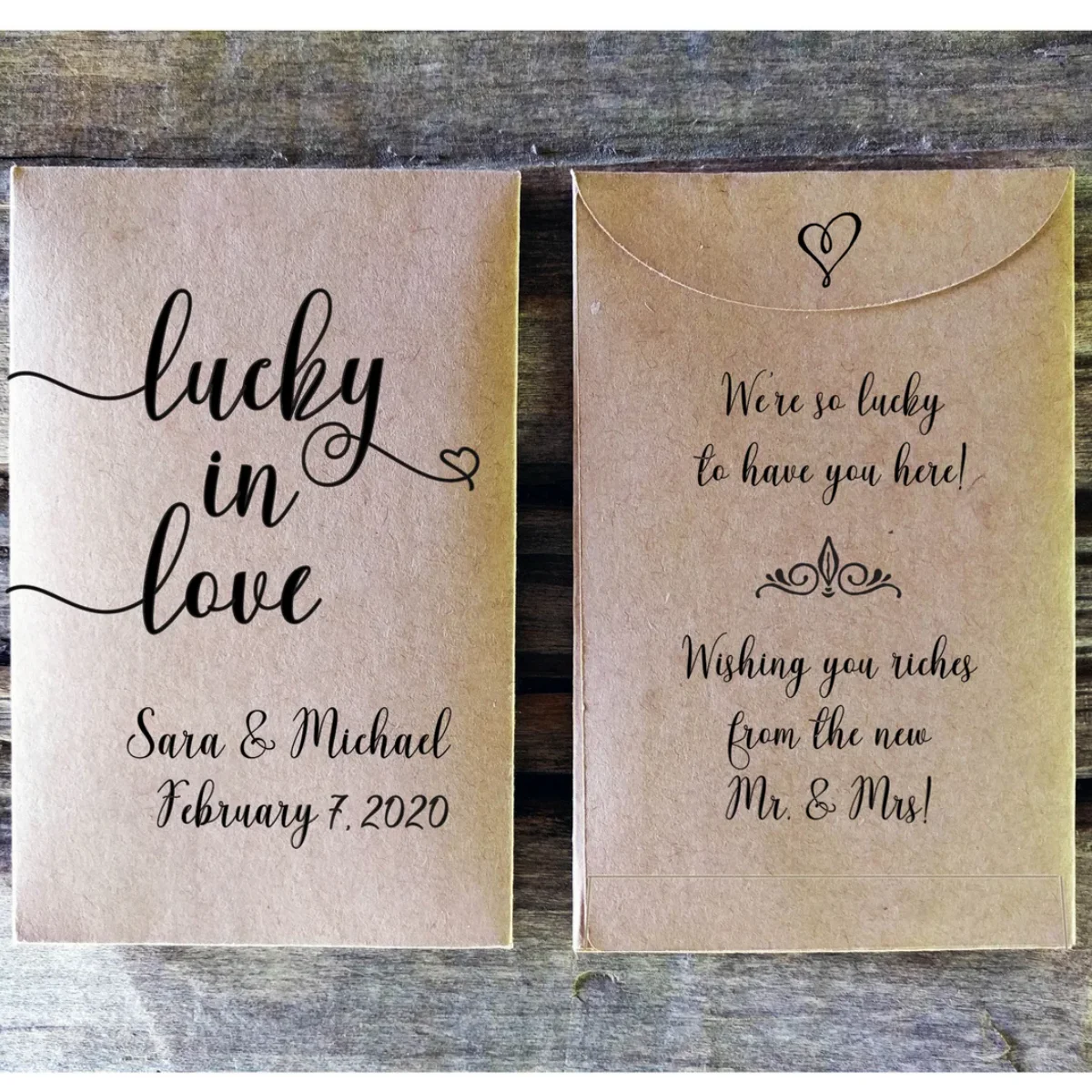 Lottery Ticket Wedding Favor Personalized Envelope, Vegas Theme Scratch Card Custom Envelope, Lucky in Love, Unique Rustic Weddi