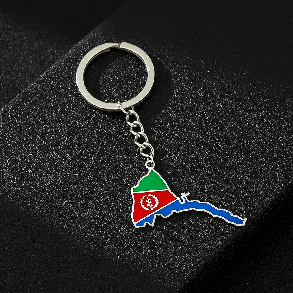 African State of Eritrea Map Flag Key Chain Stainless Steel Men Women Maps Keyring Jewelry Gift