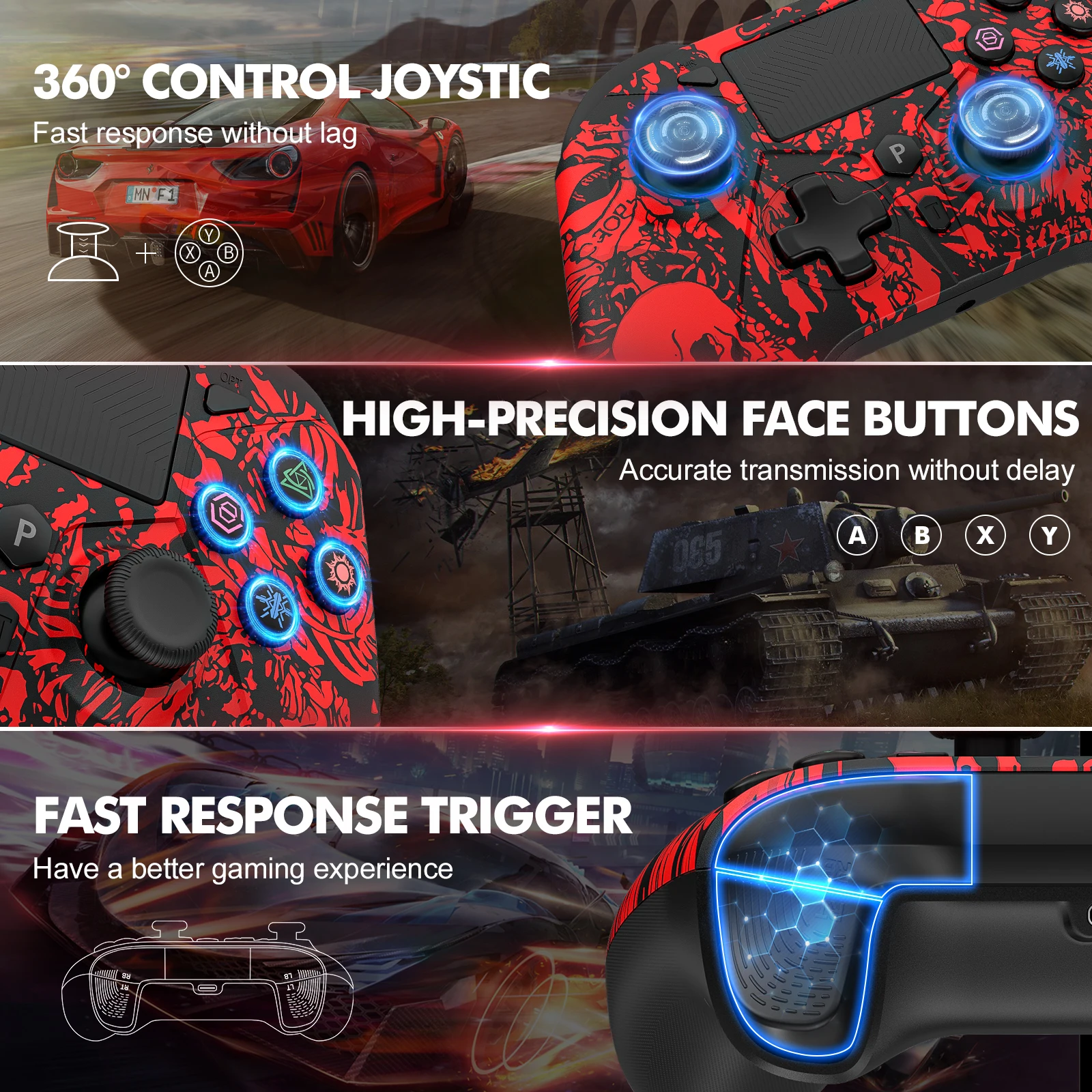 Bezprzewodowy kontroler PS4 do konsoli PlayStation 4/3, joystick do PS4/3, kompatybilny z PC i Androidem, obsługa Bluetooth, sześcioosiowy, podwójna wibracja. — zdjęcie produktu 3
