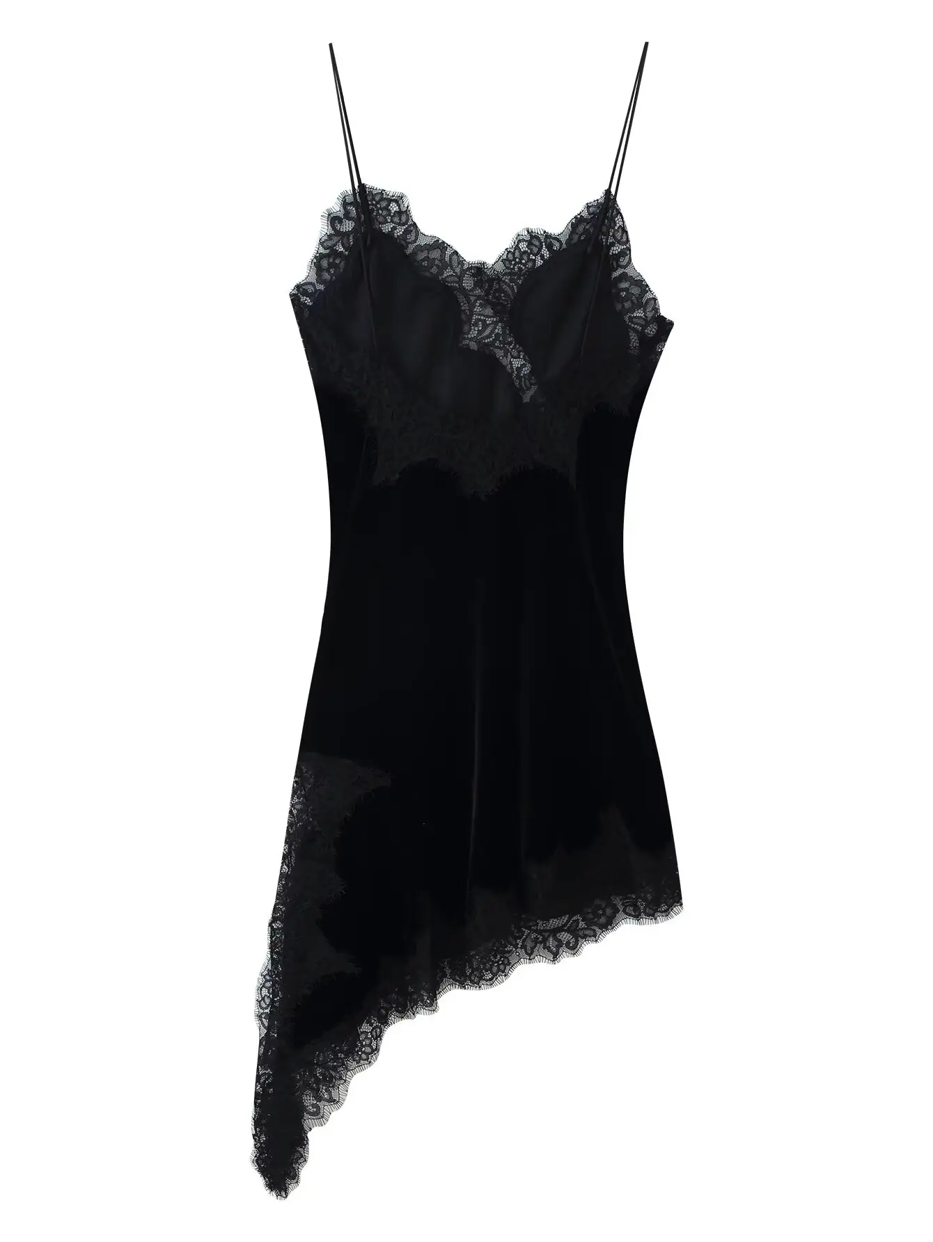 Zevity 2025 Women Sexy Hollow Out Lace Stitching Velvet symmetrical Mini Dress Female Chic Backless Sling Party Vestidos DS9456 view 2