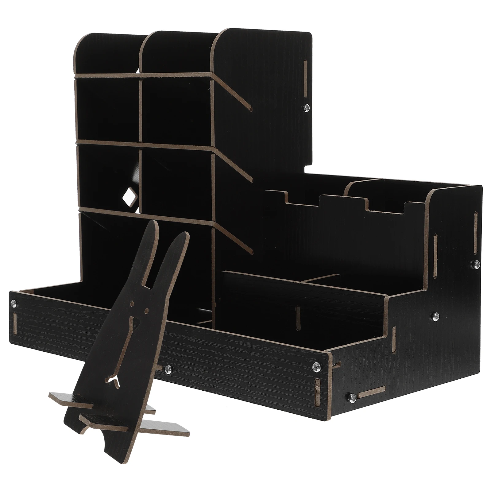 

Organizer Pen Holder Stationery Box Work Desk with Storage Black Wooden Cute Office