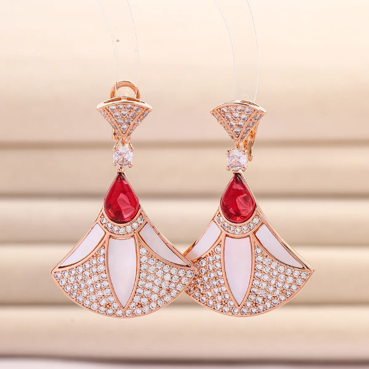 Bilincolor Zircon Fan-Shaped Advanced Design Earrings For Women