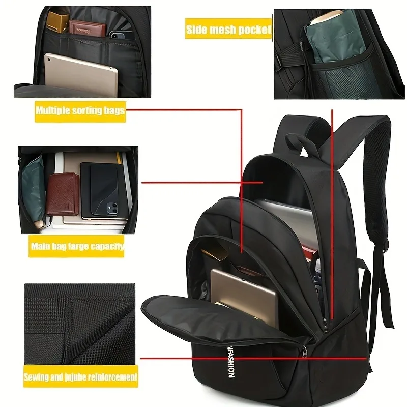 Mochila de nailon de moda para hombre: gran capacidad, mochila informal, adecuada para la escuela y los viajes, con compartimento para computadora portátil