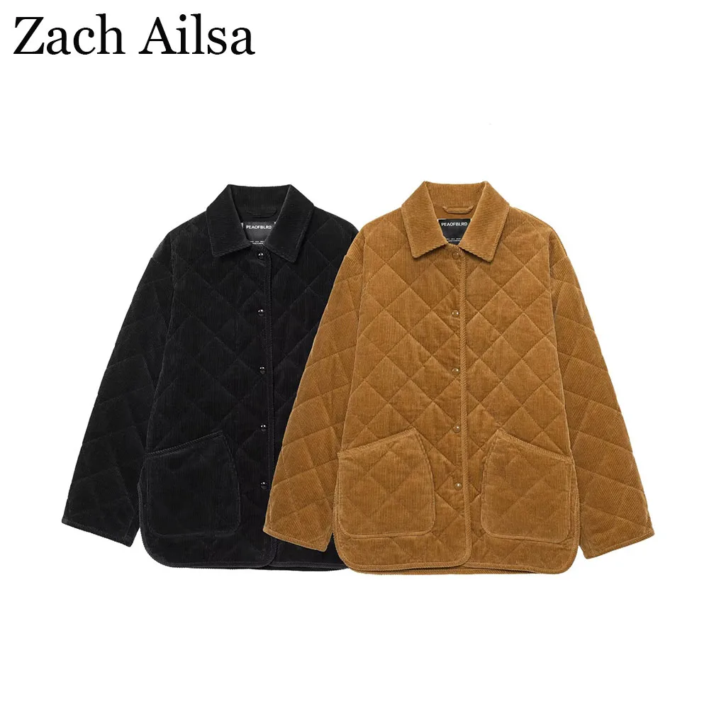 

Женская однотонная вельветовая однобортная куртка с ромбовидной сеткой, воротником и длинными рукавами, осенняя новая универсальная куртка