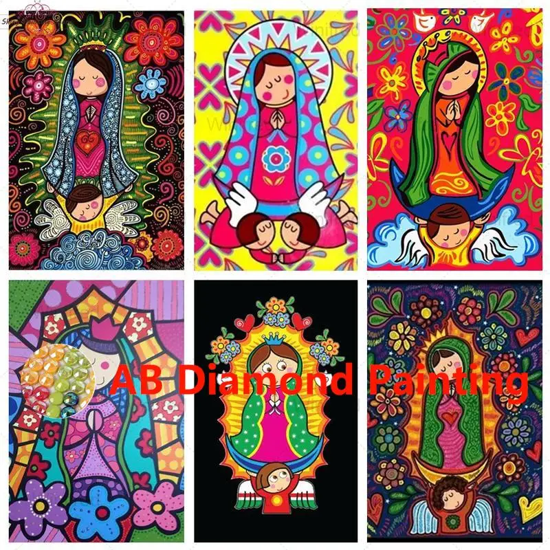 AB Shiny DIY Diamond Painting Cartoon Miraculous Portrait Virgin of Guadalupe Home Decor Catholicism Religion Diamond Embroidery