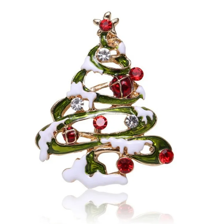 Exqusite Rhinestone Christmas Tree Brooches for Women Unisex Enamel Botanical Pin Party Friend Gifts Jewelry Accessories