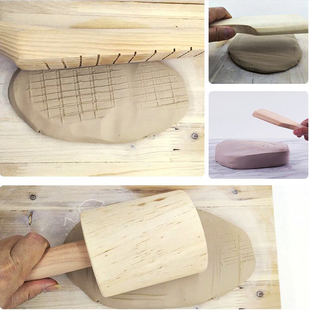 Wooden Clay Texture Hammer Pottery Tool for Mud Sheet Forming Teapot Modeling - Increases Clay Toughness Pat Tool