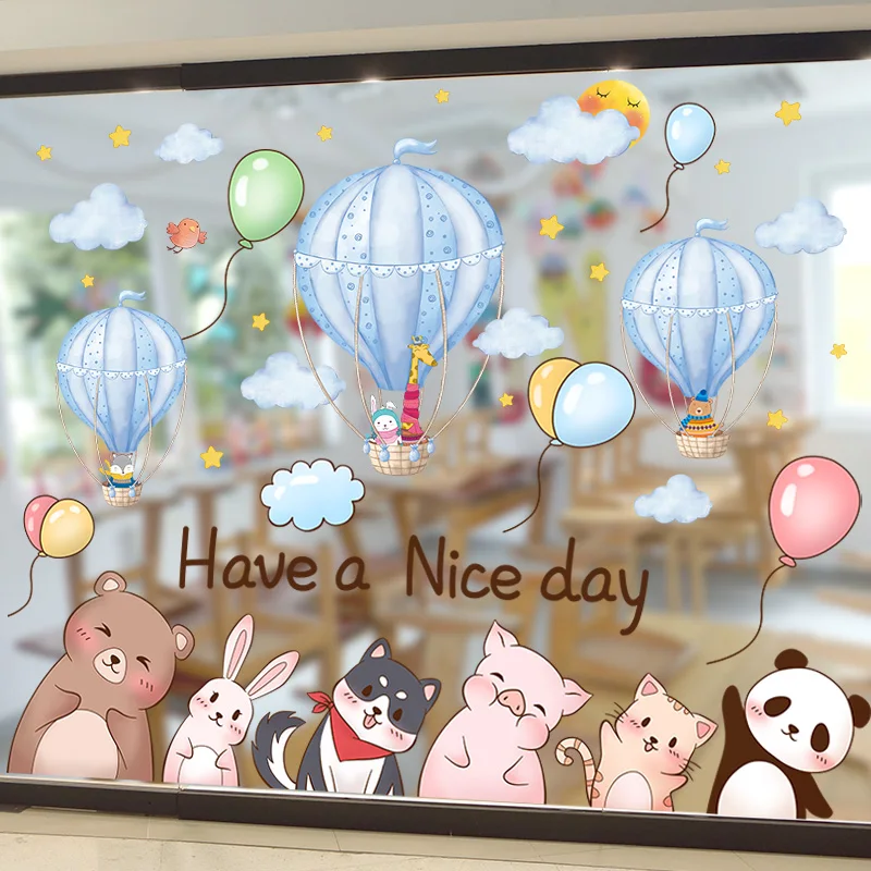 

Hot Air Balloons Wall Stickers Decor DIY Animal Pegatinas Wall Decals for Kids Rooms Baby Bedroom Kindergarten House Decoration