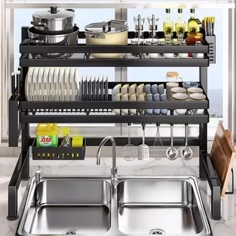 

Long- lasting Space-Saving Countertop Dish Drainer Multifunctional Carbon Steel Rack for Kitchen Sink Organizer Cutlery Storage