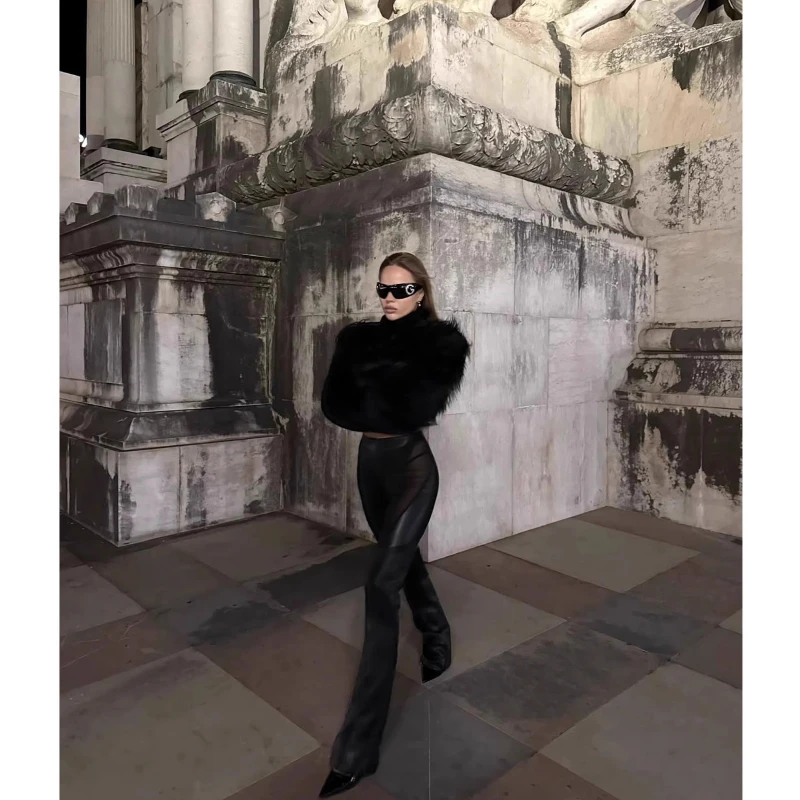 European American Sexy Hot Girl Furry Long Plush Stand Collar Women's Short Coat Autumn Winter New Versatile Cardigan Coat Girl #6