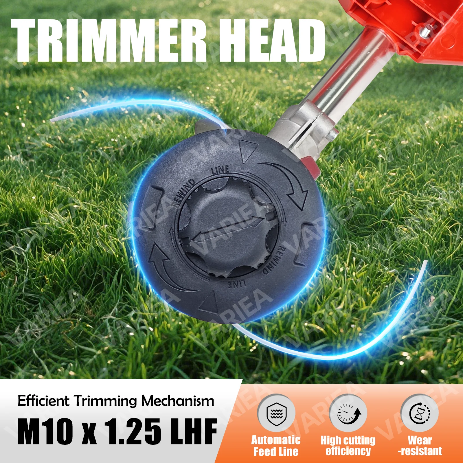 VARIEA-Black High-Quality Garden Lawn Mower universal Replaceable Trimmer Head -M10*1.25LHF Thread, Durable Plastic, Lawn Care