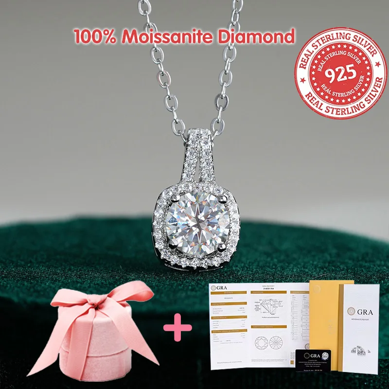 

Micro-set Platinum Plated Princess Clavicle Pendant square Moissanite Pendant S925 Sterling Silver Necklace for Women