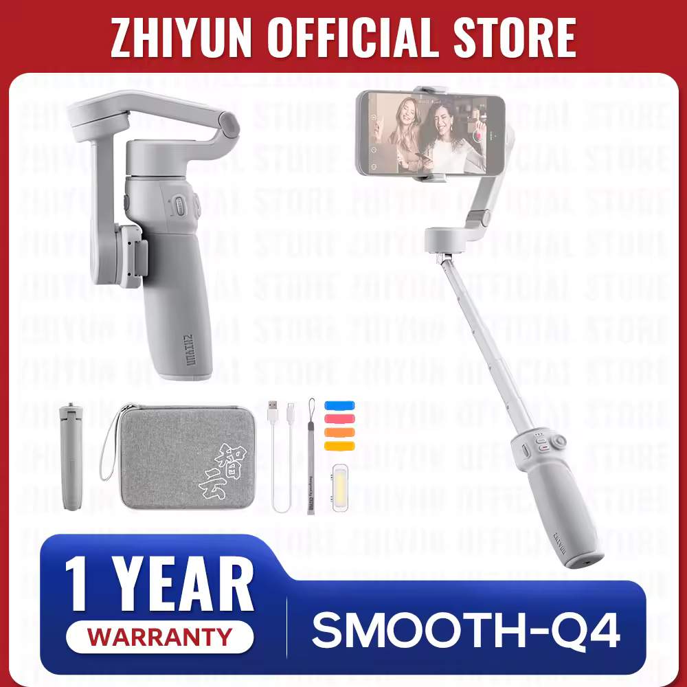Официальный 3-осевой ручной стабилизатор для смартфонов ZHIYUN Smooth Q4, совместимый с iPhone 15 Pro Max, HUAWEI, Samsung и Xiaomi.