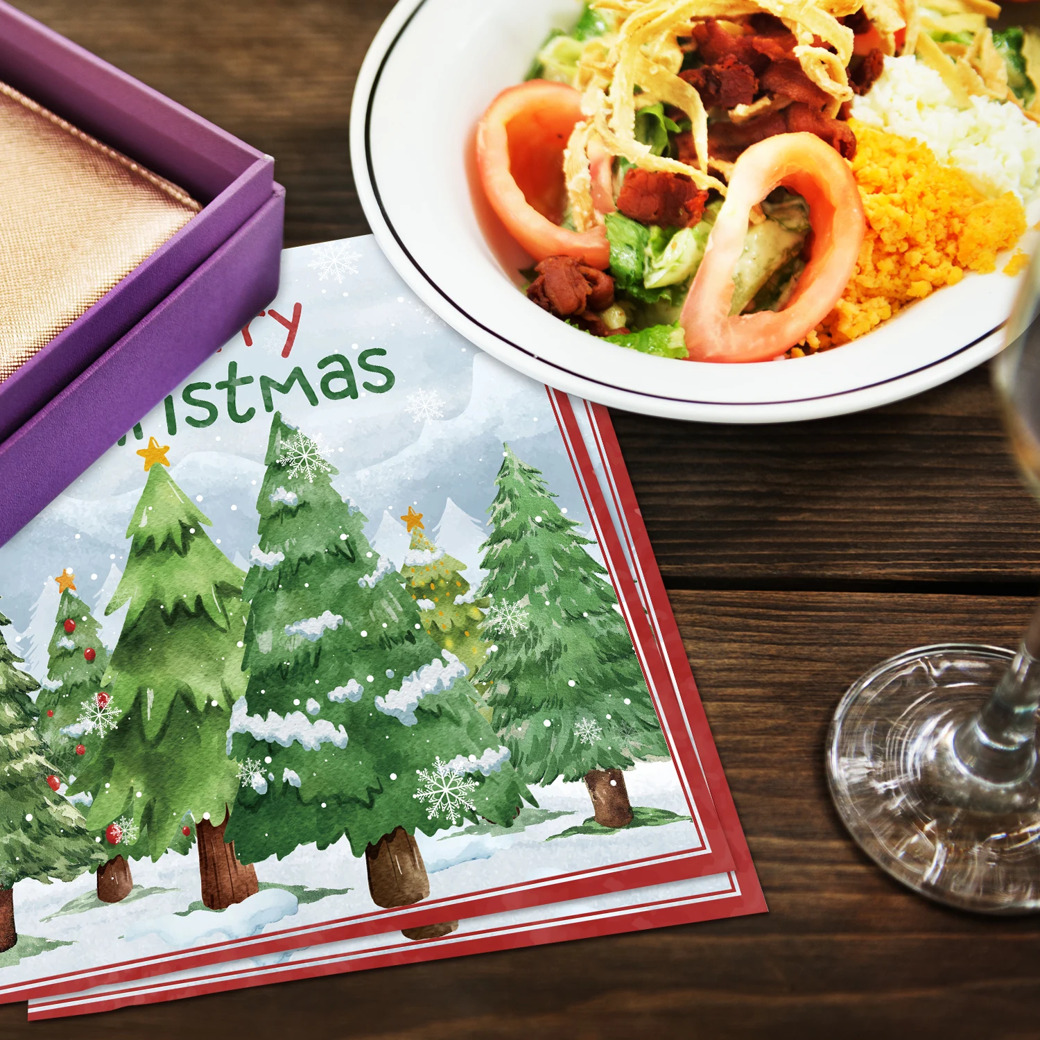 100 قطعة مناديل ورقية بتصميم شجرة عيد الميلاد المجيد، مناشف عشاء للاستعمال مرة واحدة لأدوات الضيوف لحفلات عيد الميلاد #5