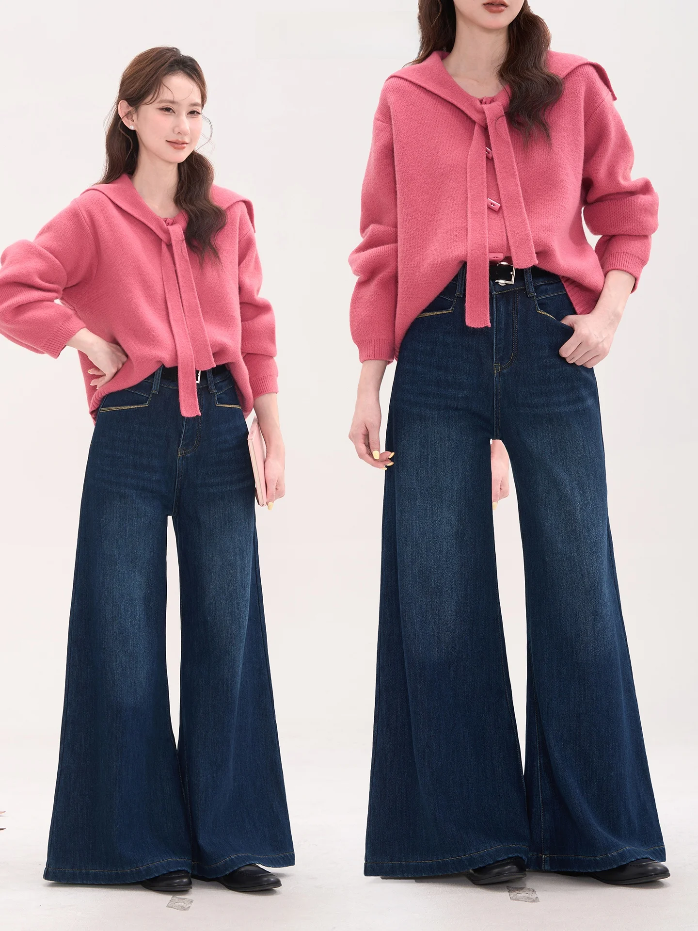 

Женские джинсы Deep Blue с высокой талией и широкими штанинами, на флисовой подкладке, осенне-зимние, повседневные, из хлопкового денима, с молнией, цветные