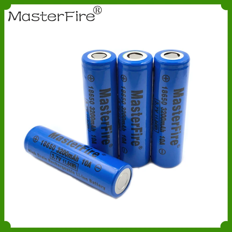 

4pcs/lot MasterFire 3200mah 10A 18650 3.7V 11.84Wh High Drain Rechargeable Li-ion Battery Torches Batteries Cell For e-cigs toys