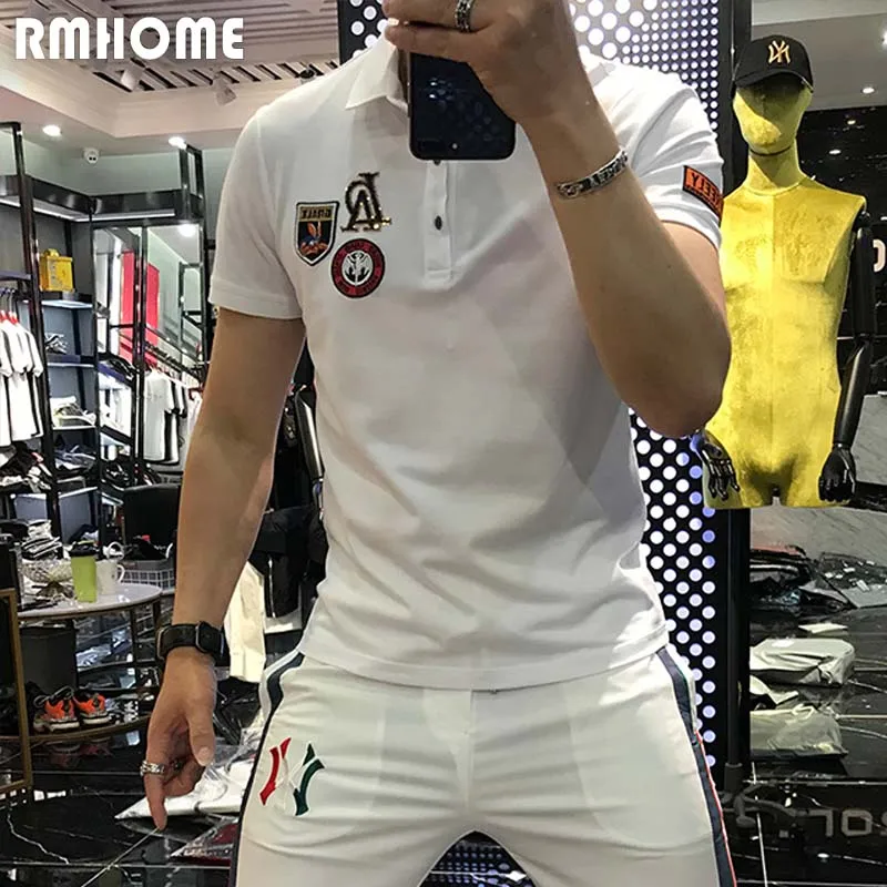

Men’s Polos T-shirt Logo Letter Sequins Embroidery Lapel Shirt Business Casual Male Tees High Quality Summer New Fashion Clothes