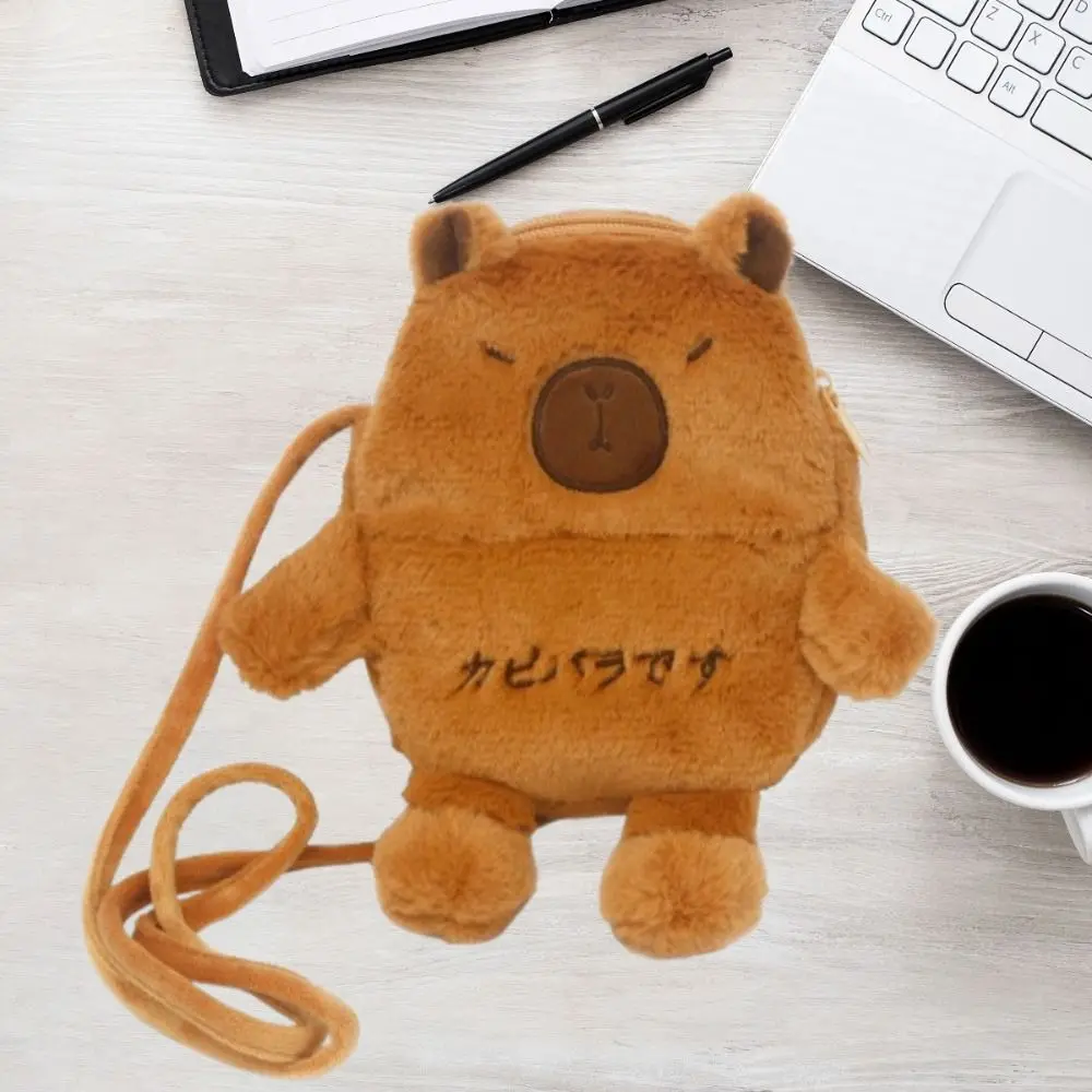 Kawaii Cartoon Capybara Crossbody Bag Cute Korean Style Plush Doll Shoulder Bag Purse Portable Mobile Phone Pouch Women