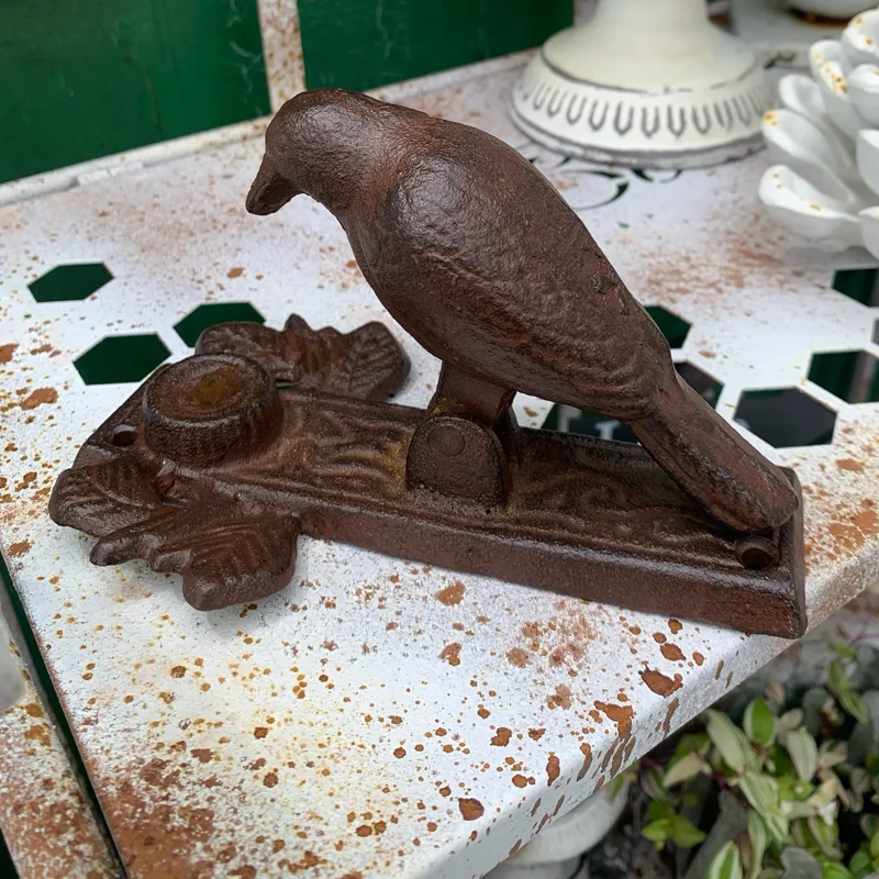 Vintage Rustic Cast Iron Door Handle with Bird and Leaf Design – Functional Art for Your Entryway