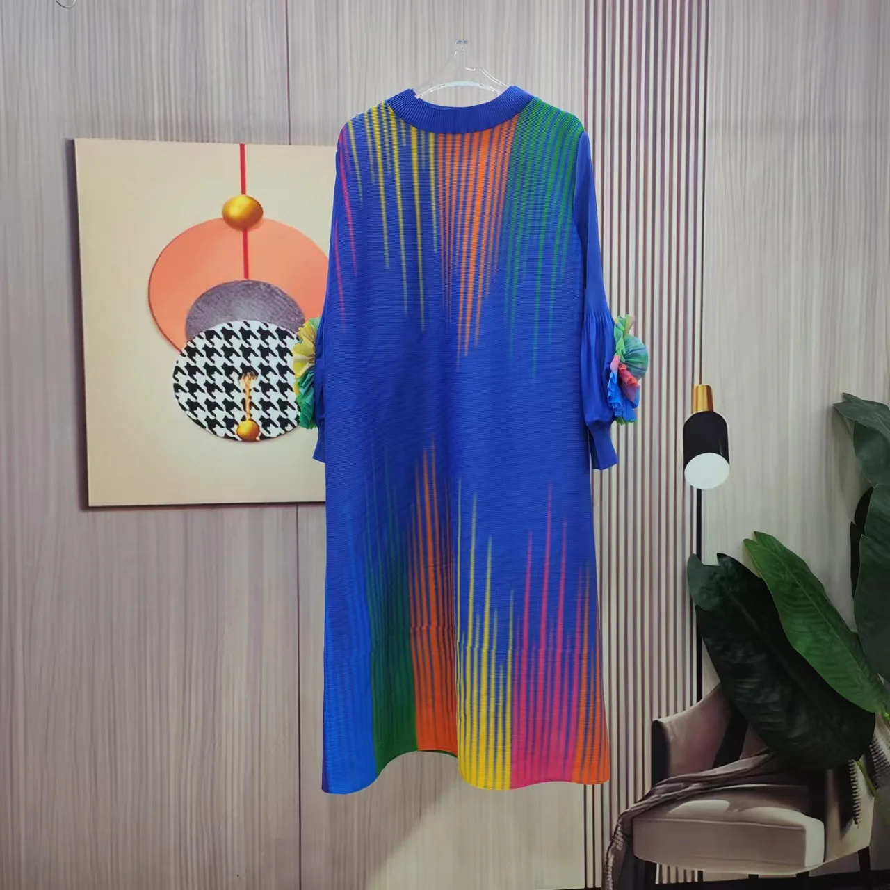 Imagem -04 - Miyake-vestido Feminino Estampado com Gorjeta em Gola Redonda Tamanho Grande Solto Casual Temporada para Primavera e Outono Novo 2023