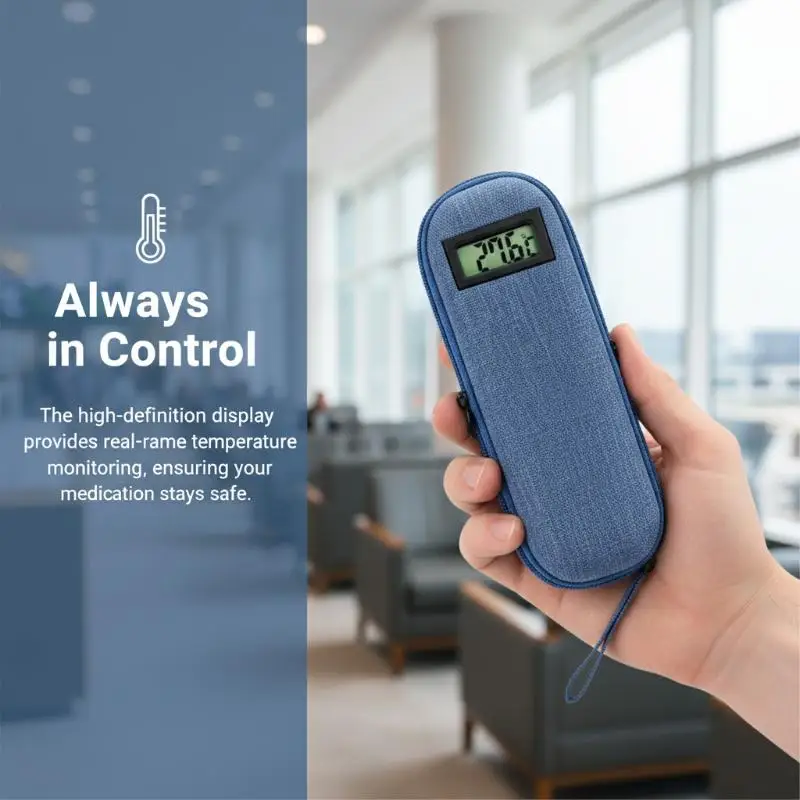 Insulin Cooler Travel Case Waterproof Insulin Cooling Bag with Thermometer Display Medicine Organizer Bag for Diabetics