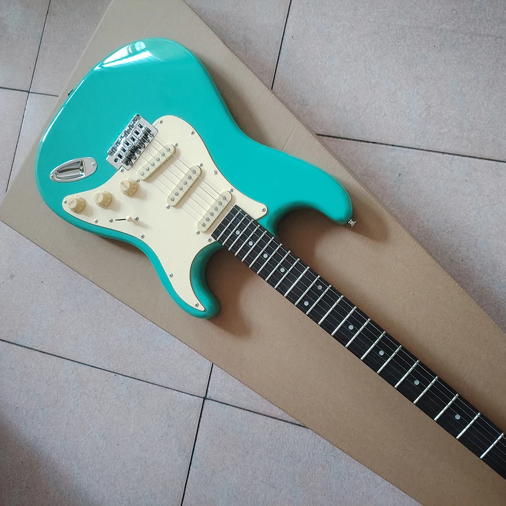 جيتار كهربائي أخضر عالي الجودة متوفر في المخزون، واقيات التقاط عتيقة، التقاطات SSS، شحن مجاني وسريع #3