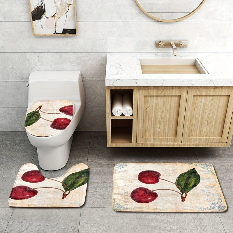 VIKAMA 3PC 3Stylish tiger print bathroom mat，Flannel material non-slip rain mat and toilet seat cover，Suitable for graduation se