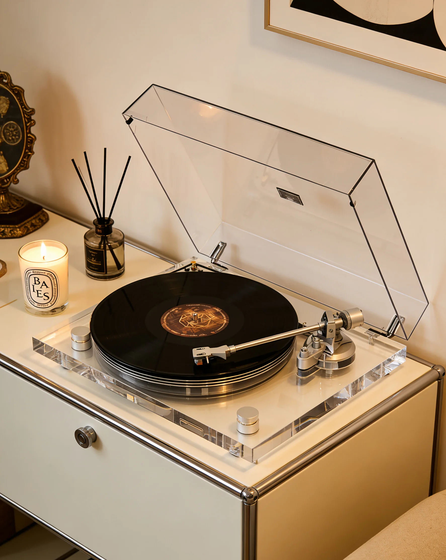 Artistic Minimalist Clear Platter Bluetooth Hi-Fi Audio Luxury Transparent Acrylic Professional Turntable Vinyl Record Player
