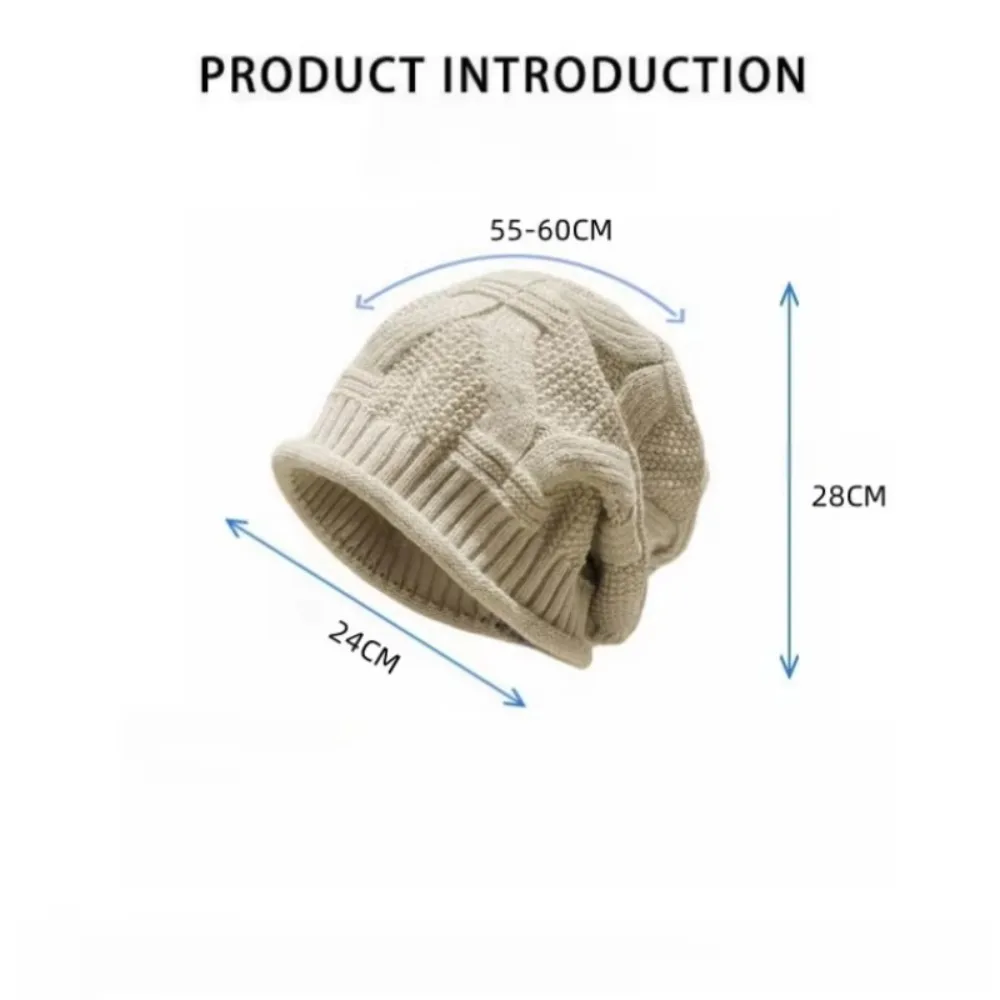 두꺼운 양모 보넷 모자, 캐주얼 헐렁한 니트 모자, 야외 라이딩, 오버사이즈 스키 모자, 단색 보온