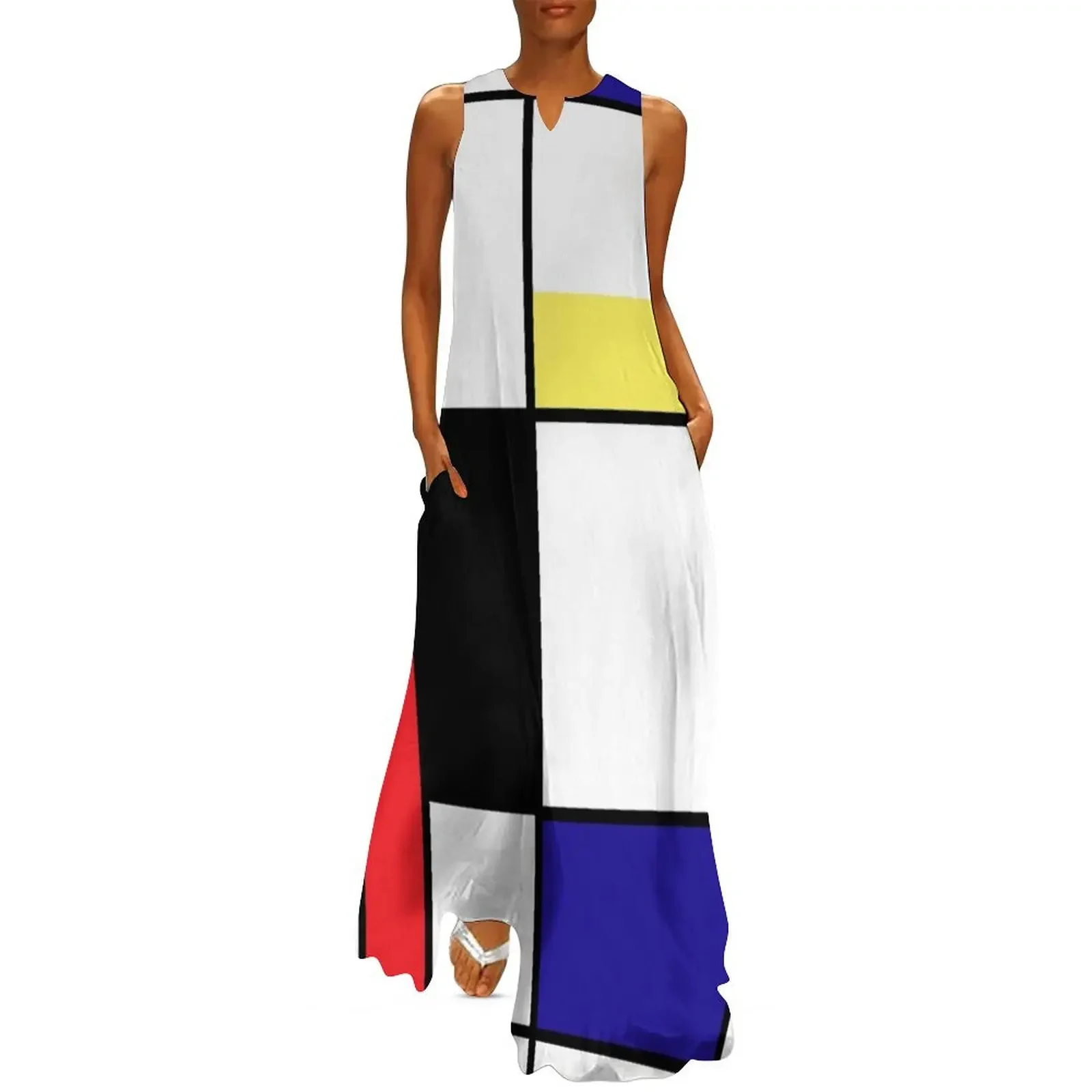 

Mondrian Art, Minimalist, red white blue yellow black Long Dress ladies dresses for women 2025 Dress