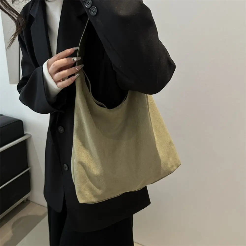 

Autumn Winter Vintage Women's Bag Fashion Solid Color Suede Shoulder Bag Large Capacity Versatile Bucket Bag Women's Handbag
