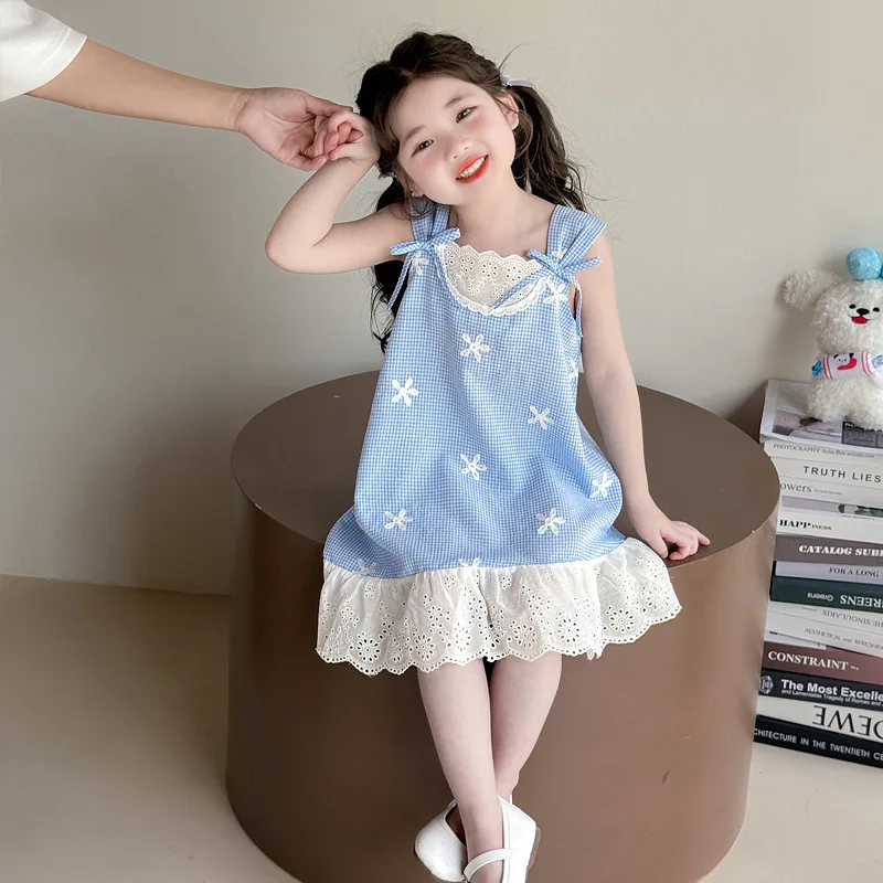 Girls' Summer 2025 New Korean Version Plaid Suspender Skirt School Dress Children's Clothing Trend Casual Baby Girl