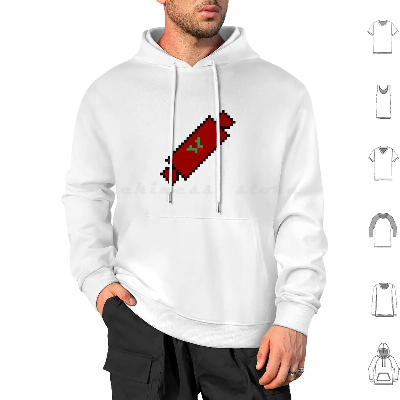 Pixel Cracker Hoodies Long Sleeve Christmas Candy Cane Funny Holiday Santa Xmas Candy Cute Winter Holidays Red Santa