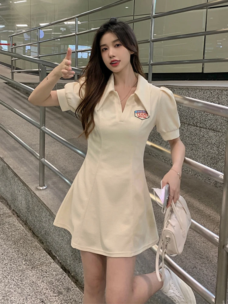 アメリカンスタイルポロカラーワンピース レディース 夏 スイート＆スパイシー ウエストシェイプ スリム 純情 Aライン ミニスカート ショート丈ワンピース