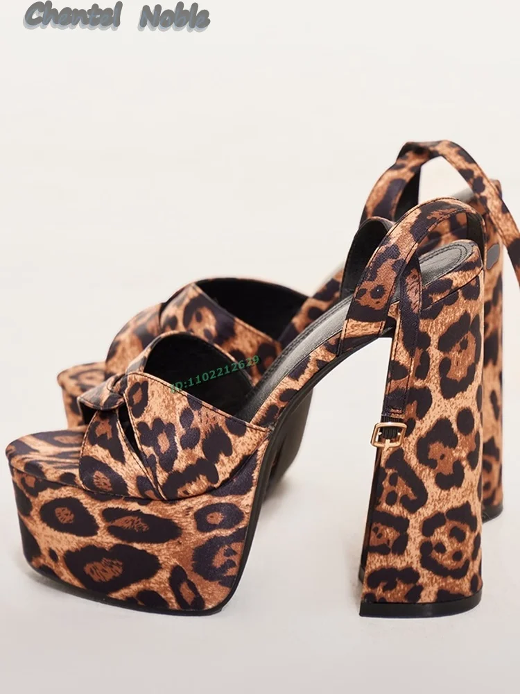 Leopard Print Platform Intertwined Strap Block High Heel Sandals Stiletto Platform Ankle Strap Summer Dress Party 2024 Luxury