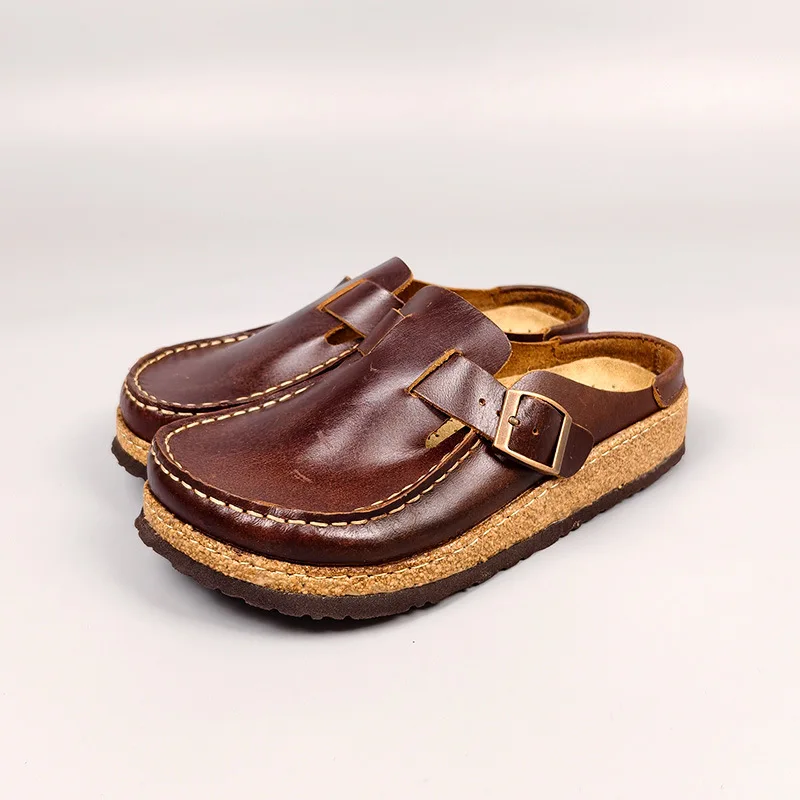

Retro Women's Shoes Handmade Genuine Leather Mueller Slippers for Woman Luxury Baotou Casual Shoes Designer Shoes Zapatos Mujer