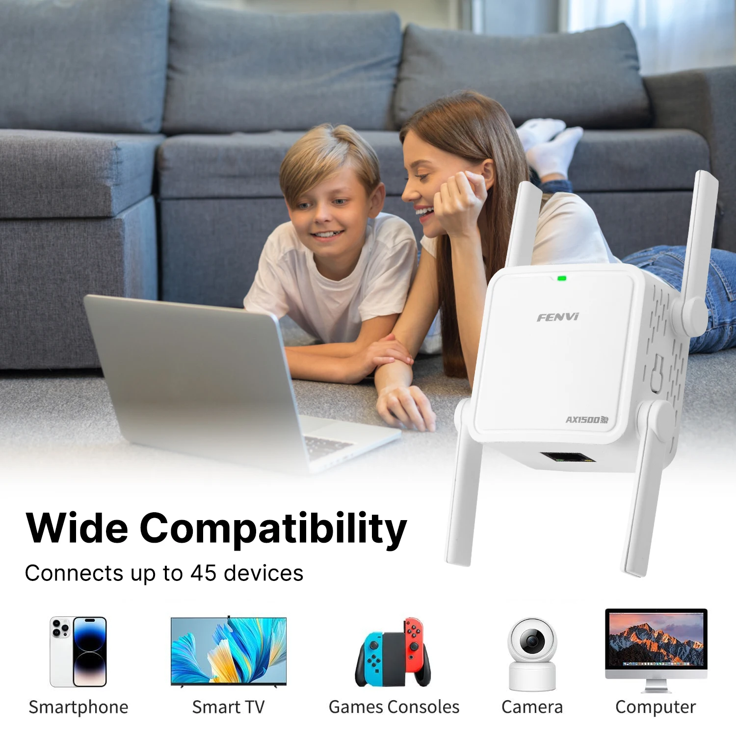 FENVI WiFi 6 Repeater 5Ghz AX1500 Extender Signal Booster Dual Band 2.4G/5GHz Wi-Fi Signal Amplifier Long Range Network Easy Set