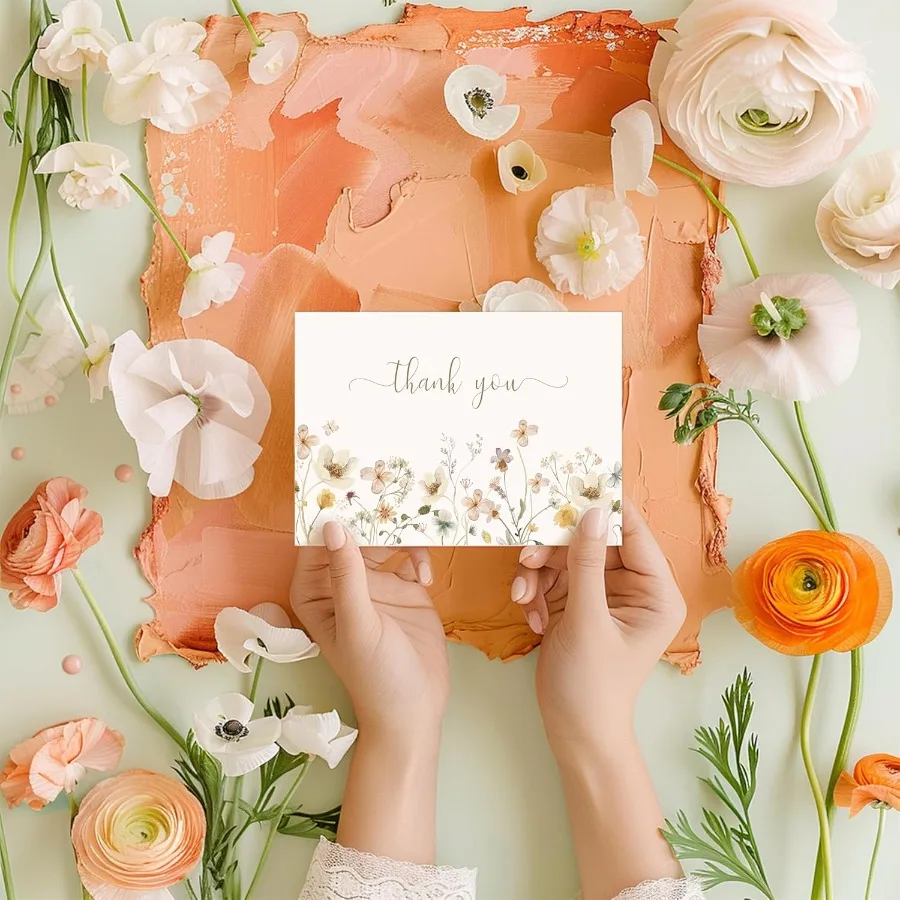 مجموعة بطاقات شكر زهرية مع مغلفات 20 عبوة من بطاقات شكر مقاس 4 × 6 مجموعة كبيرة مثالية لجميع المناسبات وما إلى ذلك. استحمام الطفل الزفاف ثنائية #5
