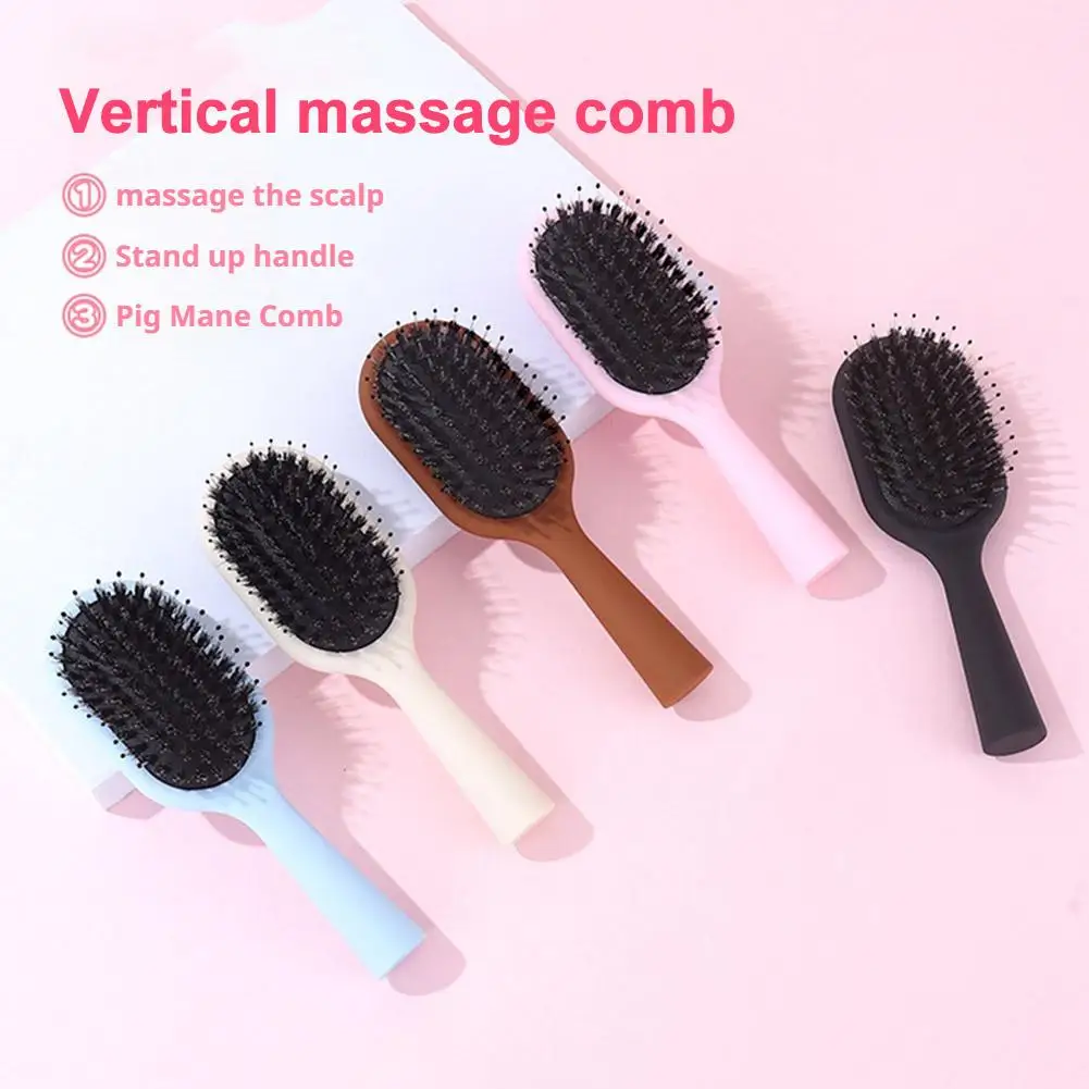 

Boar Bristle Hair Brush with Air Cushion - Mini Scalp Massager for Volumizing & Smoothing, Detangling Brush for Long Hair