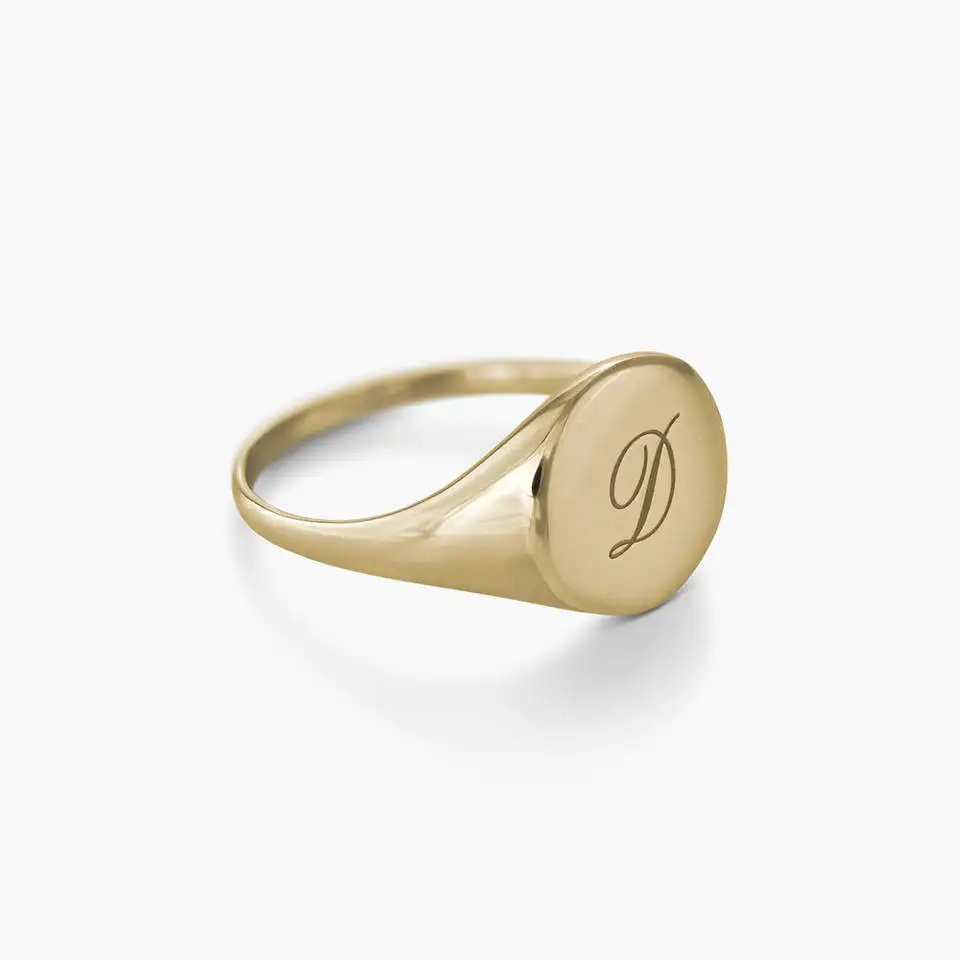 Personalized Jewelry Gold round Signet Ring, Engraved Initial Name Pinky Ring Women for Gift