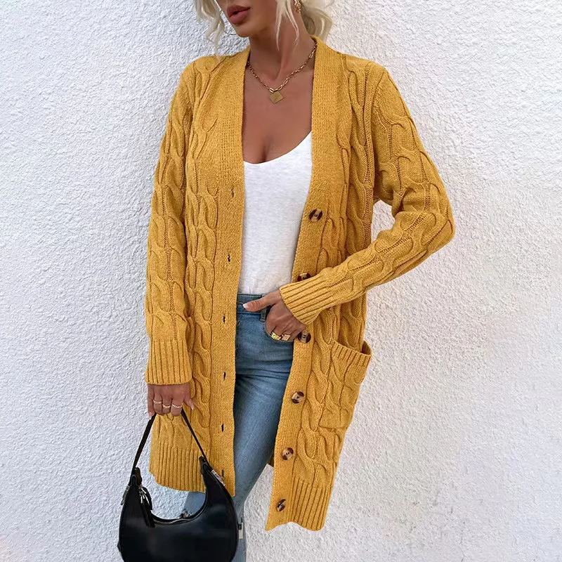 12 Color S-3XL Female Fashion Front Button Loose Cardigans Long Knitwear Women Twists Knitted Loose Sweater Overcoat With Pocket