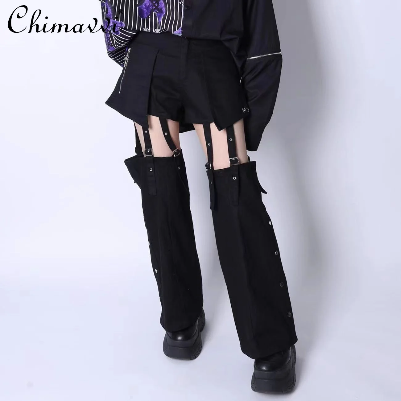 Japanese Mine Harajuku Two-Way Detachable Trousers 2024 Summer Clothes New High Waist Girl Dark Shorts Leg Warmer All-match