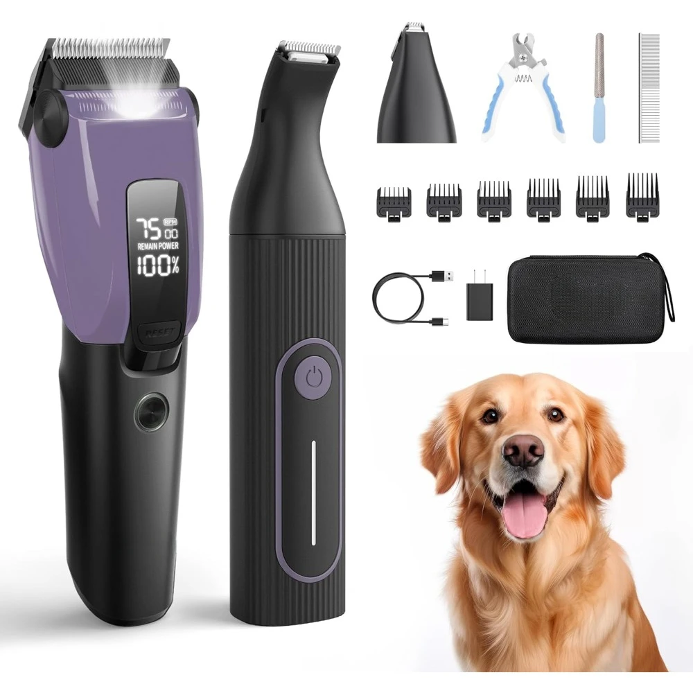 

Dog Grooming Kit for Heavy Thick Hair&Coats, 3 in 1 Dog Clippers for Grooming, Rechargeable Cordless Pet Shaver