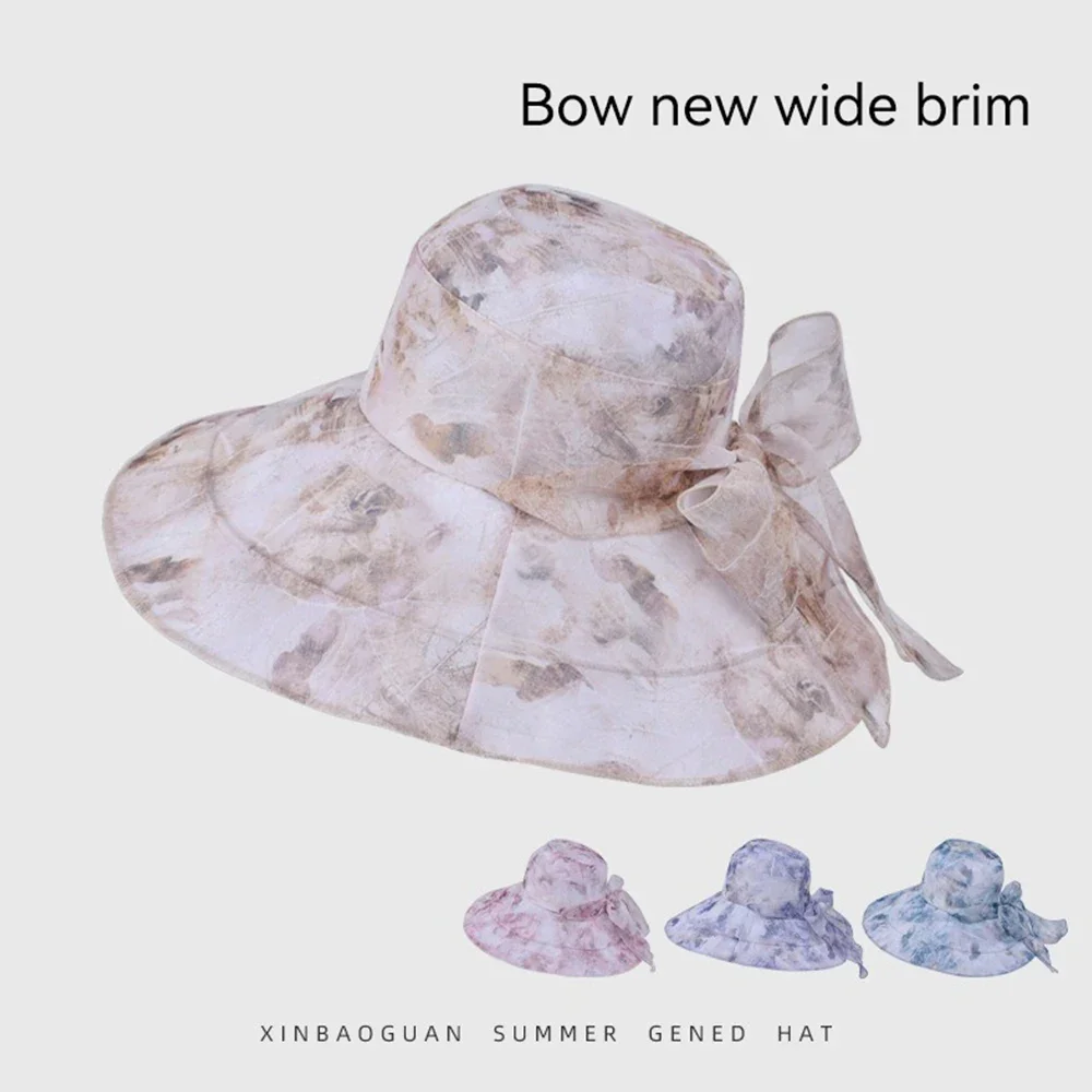 

Summer large brimmed sun block mom hat outdoor outing breathable beach sun hat Fashion bow shade hat lady