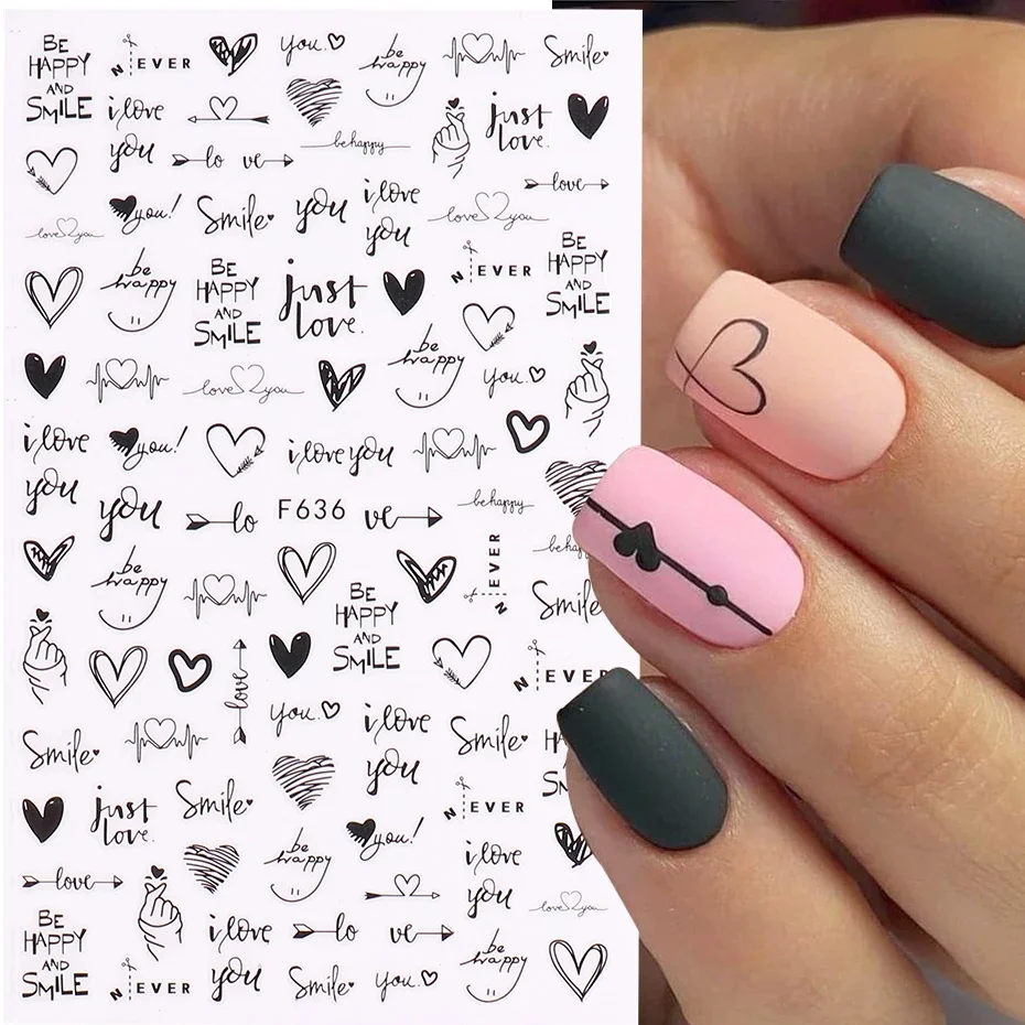 3D Nail Stickers Heart Love Design Nail Art Decals Valentines Letters Trasnfer Sliders 2023 Manicure Tattoo Decorations CHF636