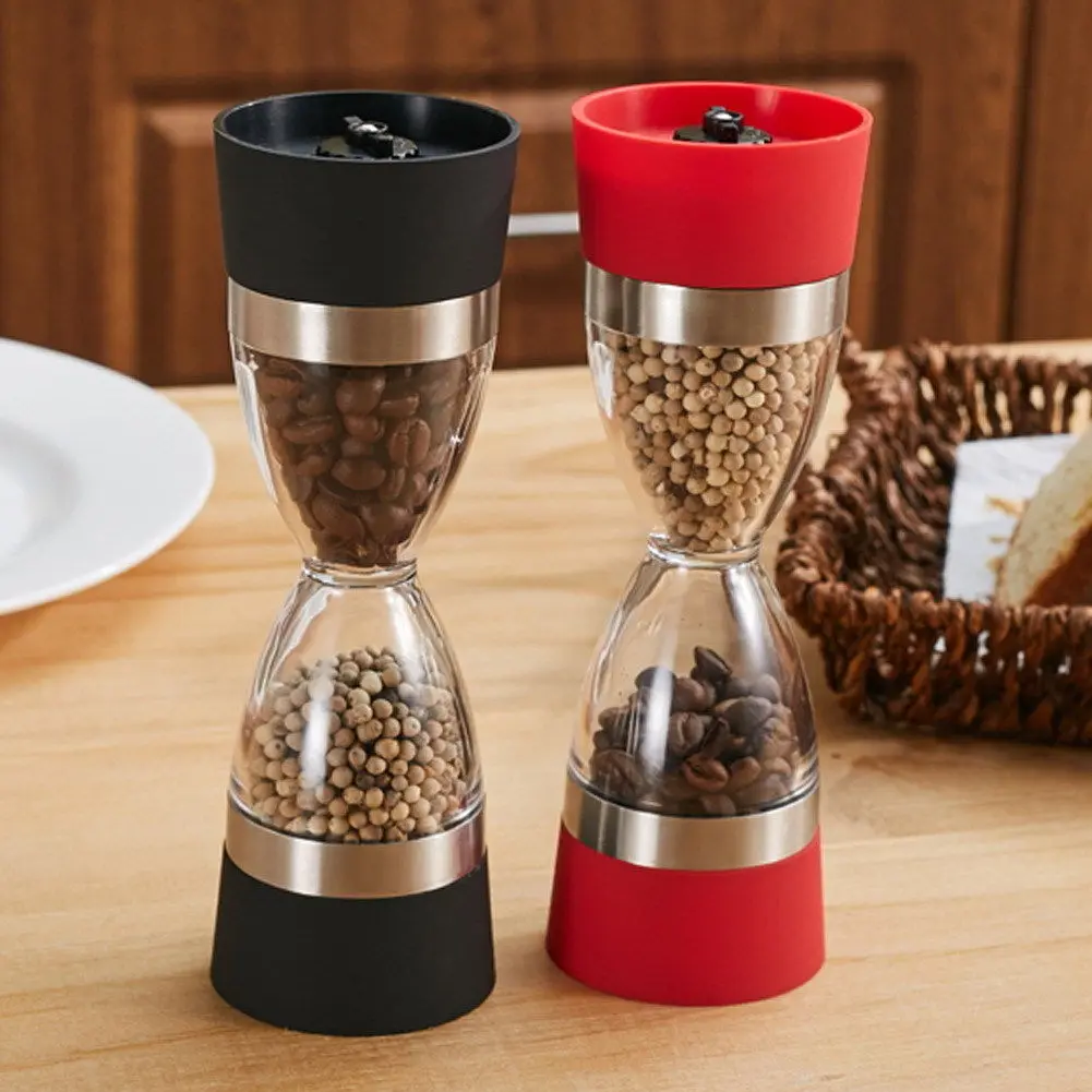 1pcs Two-in-one Pepper Grinder Stainless Steel Double-head Kitchen Gadgets Sea Salt Spice Manual Two-head Grinder