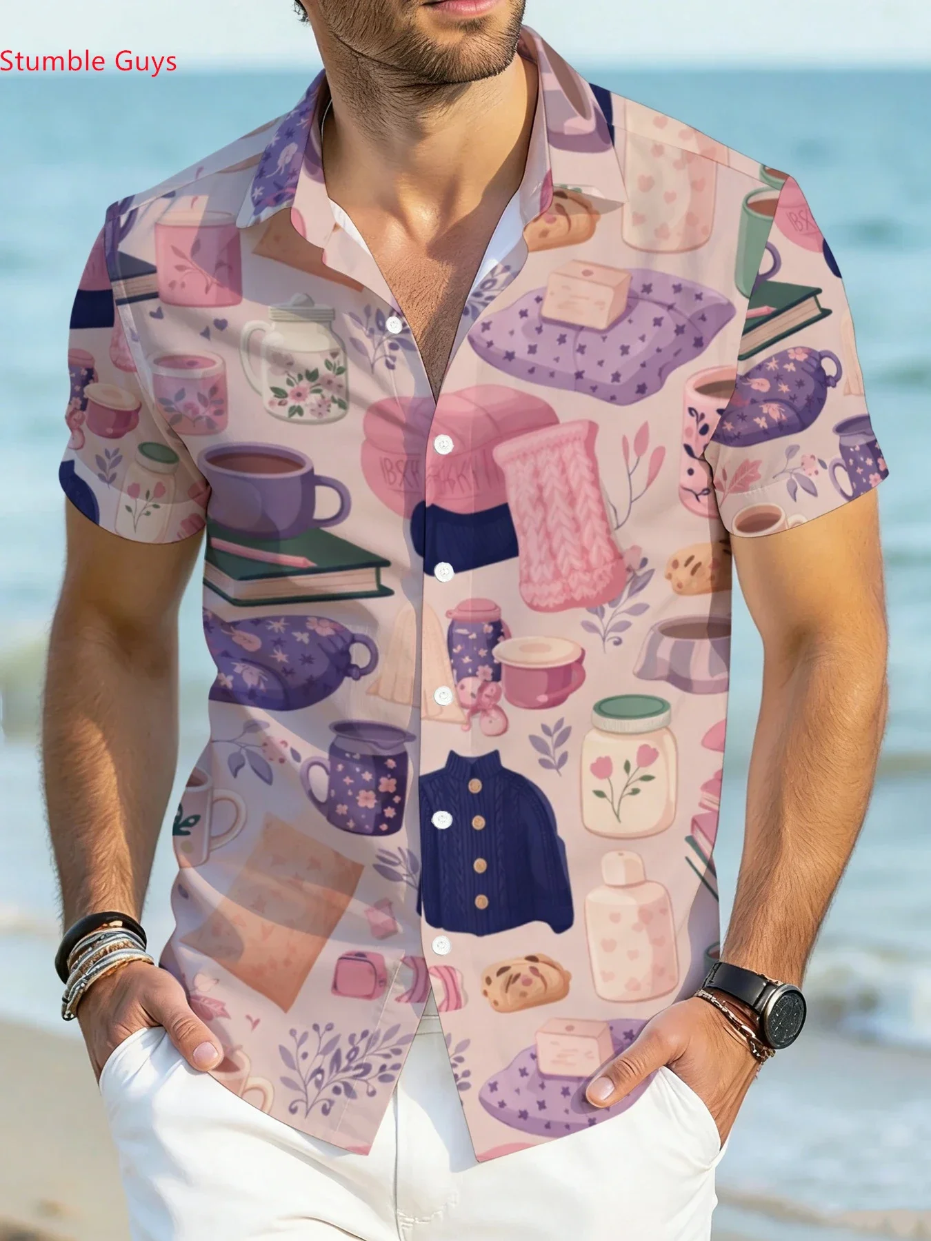 

High Street Men's Hawaiian Shirt Summer Man Short Sleeve Vibrant Graphic Print Relaxed Fit Stylish Holiday Tops