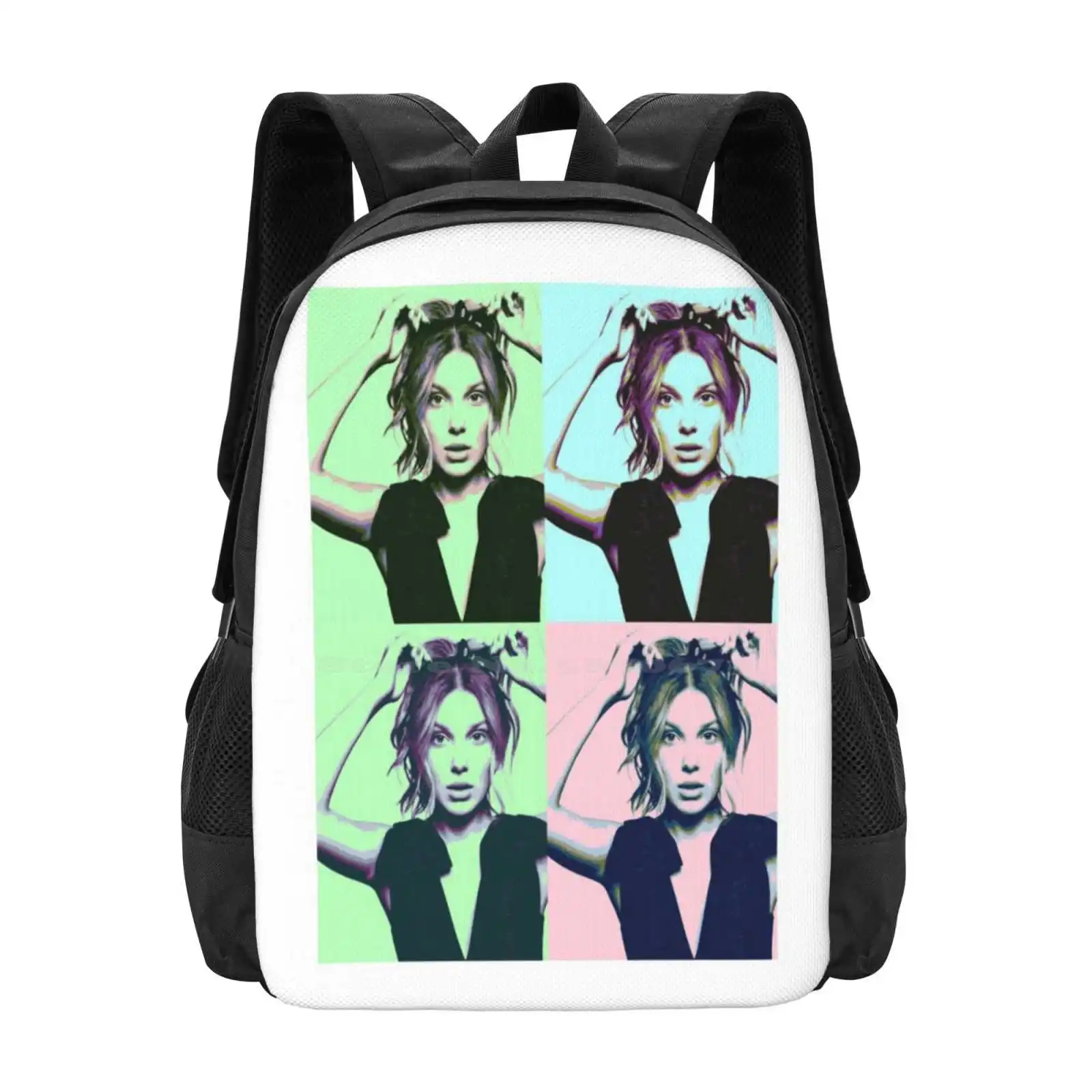 Millie Bobby Brown Pop Art Fashion Pattern Design Travel Laptop School Backpack Bag Millie Bobby Brown Fashion Pop Culture Cute