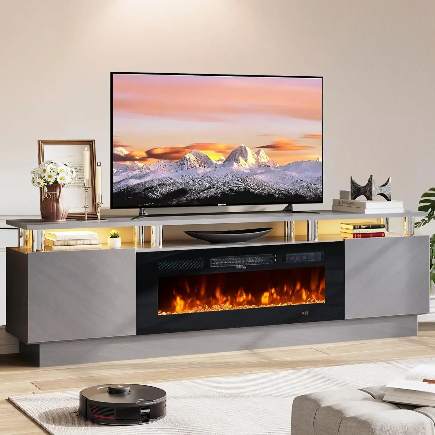 Tv Stand Living Room Entertainment Center Storage Cabinet Fits Tvs Up To 80 Inch Modern Media Console Shelves 36 Inch Electric F